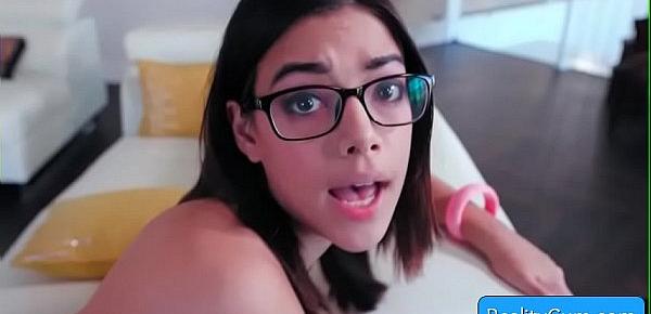  Sexy nerdy brunette teen Harmony Wonder loves getting banged doggy style and her hairy pussy smashed deep